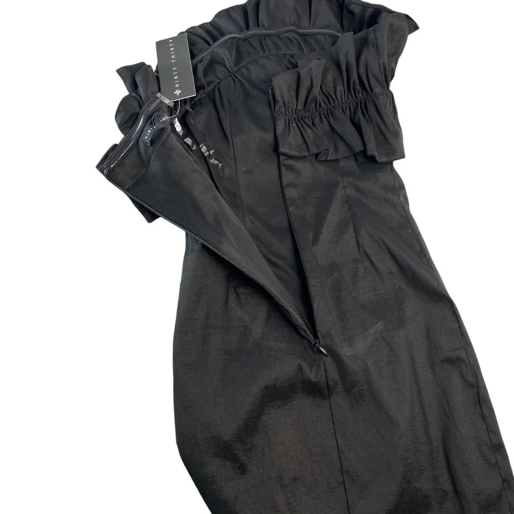 THIRTY THIRTY Mini Dress Strapless Ruffle BodyCon Back Zip-Up in black XS -NWT - Picture 4 of 7